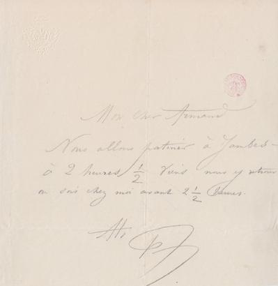 Lettre de Félicien Rops à Armand [Dandoy]. [Namur], 0000/00/00. Bruxelles, Bibliothèque royale de Belgique, III/215/8/43