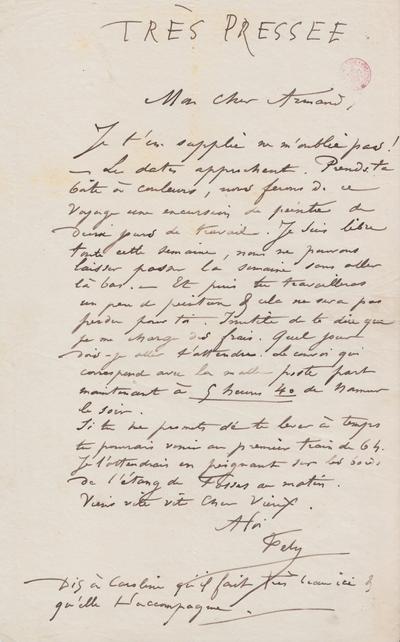 Lettre de Félicien Rops à Armand [Dandoy]. s.l., 0000/00/00. Bruxelles, Bibliothèque royale de Belgique, III/215/8/51