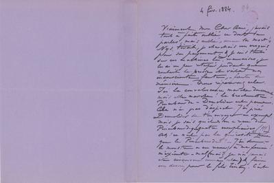 Lettre de Félicien Rops à Eugène Rodrigues. [Paris], 1894/02/04. Bruxelles, Bibliothèque royale de Belgique, III/215/9/13