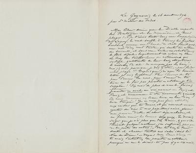 Lettre de Félicien Rops à Eugène Rodrigues. Saint-Méloir-des-Ondes, 1894/08/16. Bruxelles, Bibliothèque royale de Belgique, III/215/9/16