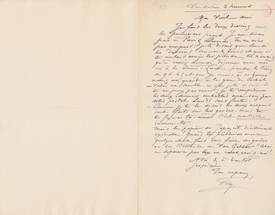 Lettre de Félicien Rops à [Eugène] [Rodrigues]. s.l., 1893/09/00. Bruxelles, Bibliothèque royale de Belgique, III/215/9/20