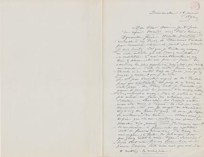 Lettre de Félicien Rops à [Eugène] Rodrigues. [Paris], 1892/01/17. Bruxelles, Bibliothèque royale de Belgique, III/215/9/23