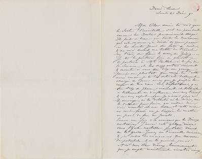 Lettre de Félicien Rops à Eugène Rodrigues. Corbeil-Essonnes, 1891/12/21. Bruxelles, Bibliothèque royale de Belgique, III/215/9/26