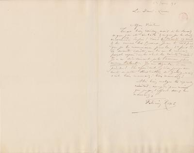 Lettre de Félicien Rops à Eugène Rodrigues. Corbeil-Essonnes, 1890/08/13. Bruxelles, Bibliothèque royale de Belgique, III/215/9/30