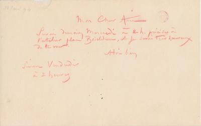 Lettre de Félicien Rops à [Eugène?] [Rodrigues?]. s.l., 1894/06/12. Bruxelles, Bibliothèque royale de Belgique, III/215/9/36