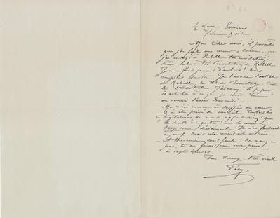 Lettre de Félicien Rops à [Eugène] [Rodrigues]. Corbeil-Essonnes, 1894/10/00. Bruxelles, Bibliothèque royale de Belgique, III/215/9/4