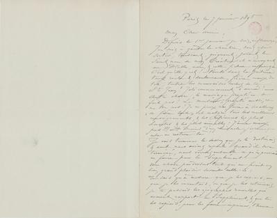 Lettre de Félicien Rops à [Eugène] [Rodrigues]. Paris, 1895/01/07. Bruxelles, Bibliothèque royale de Belgique, III/215/9/44