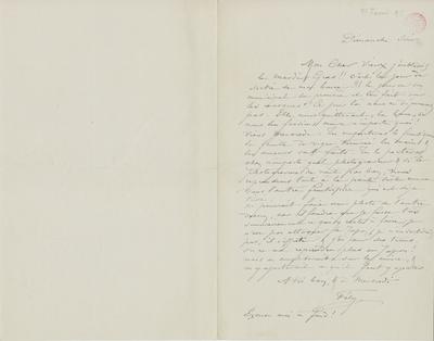 Lettre de Félicien Rops à [Eugène] [Rodrigues]. s.l., 1895/02/24. Bruxelles, Bibliothèque royale de Belgique, III/215/9/46