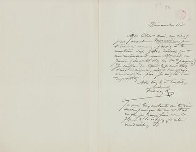 Lettre de Félicien Rops à Eugène Rodrigues. s.l., 1894/10/00. Bruxelles, Bibliothèque royale de Belgique, III/215/9/5