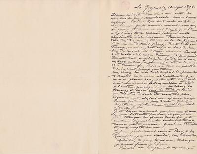 Lettre de Félicien Rops à [Eugène] [Rodrigues]. Saint-Méloir-des-Ondes, 1894/09/12. Bruxelles, Bibliothèque royale de Belgique, III/215/9/53