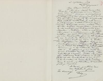 Lettre de Félicien Rops à [Eugène] [Rodrigues]. Saint-Méloir-des-Ondes, 1894/09/03. Bruxelles, Bibliothèque royale de Belgique, III/215/9/54