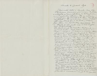 Lettre de Félicien Rops à Eugène Rodrigues. Cancale, 1894/08/13. Bruxelles, Bibliothèque royale de Belgique, III/215/9/58