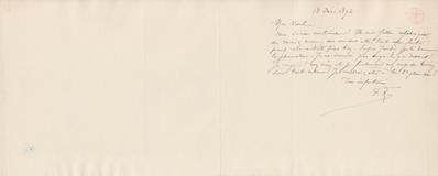 Lettre de Félicien Rops à [Eugène?] [Rodrigues?]. s.l., 1894/12/18. Bruxelles, Bibliothèque royale de Belgique, III/215/9/8