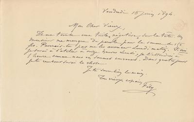 Lettre de Félicien Rops à [Eugène?] [Rodrigues?]. s.l., 1894/06/15. Bruxelles, Bibliothèque royale de Belgique, III/215/9/9