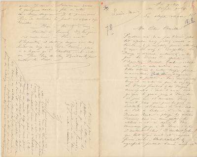 Lettre, annotations de Maxime GODFRIND, Esprit et caractère – Idéal et réel, Édition critique de la correspondance de Félicien Rops à Camille Lemonnier (1873-1890), mémoire de master en langues et littératures françaises et romanes, sous la direction de Laurence Brogniez, Bruxelles, Université libre de Bruxelles, 2014. Consultable à la bibliothèque du musée. de Félicien Rops à Camille [Lemonnier]. s.l., 1878/00/00. Bruxelles, Archives de la Commune d'Ixelles -Musée Camille Lemonnier, Lem/6