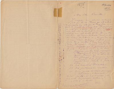 Lettre, annotations de Maxime GODFRIND, Esprit et caractère – Idéal et réel, Édition critique de la correspondance de Félicien Rops à Camille Lemonnier (1873-1890), mémoire de master en langues et littératures françaises et romanes, sous la direction de Laurence Brogniez, Bruxelles, Université libre de Bruxelles, 2014. Consultable à la bibliothèque du musée. de Félicien Rops à Camille [Lemonnier]. [Anseremme], 1878/11/00. Bruxelles, Archives de la Commune d'Ixelles -Musée Camille Lemonnier, Lem/7