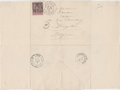 Lettre-enveloppe de Félicien Rops à [Edmond] Deman. Vannes, 1891/08/02. Province de Namur, musée Félicien Rops, LEpr/128