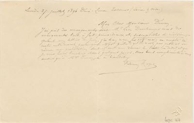 Lettre de Félicien Rops à [Edmond] Deman. Corbeil-Essonnes, 1896/07/27. Province de Namur, musée Félicien Rops, LEpr/167