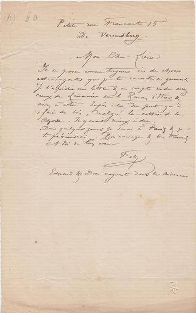 Lettre de Félicien Rops à [Henri] Liesse. Bruxelles, 1880/00/00. Province de Namur, musée Félicien Rops, LEpr/20