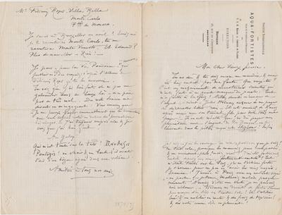 Lettre de Félicien Rops à [Henri] Liesse. s.l., 1874/00/00. Province de Namur, musée Félicien Rops, LEpr/75