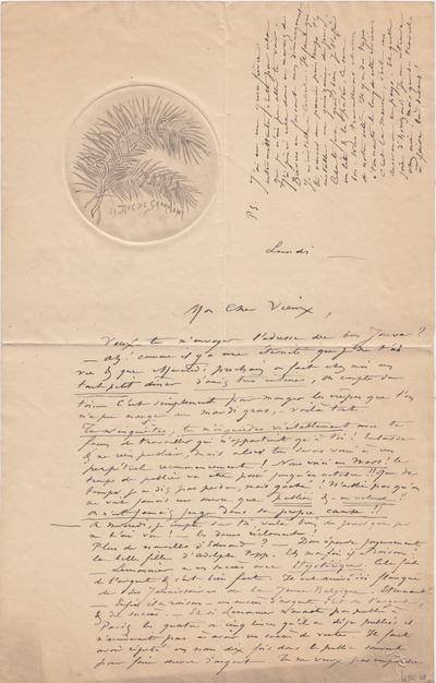 Lettre avec épreuve de Félicien Rops à [Henri] [Liesse]. s.l., 1885/03/00. Province de Namur, musée Félicien Rops, LEpr/79