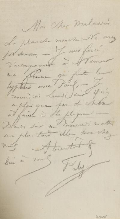 Lettre de Félicien Rops à [Auguste] Poulet-Malassis. s.l., 0000/00/00. Province de Namur, musée Félicien Rops, LEpr/265