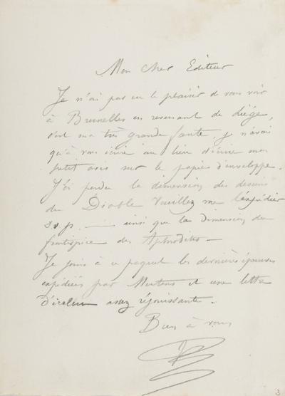 Lettre de Félicien Rops à [Auguste] [Poulet-Malassis]. s.l., 0000/00/00. Province de Namur, musée Félicien Rops, Livre/62/3