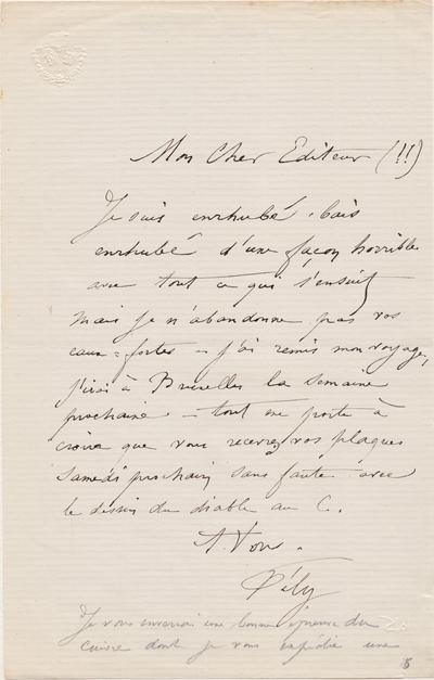 Lettre de Félicien Rops à [Auguste] [Poulet-Malassis]. s.l., 0000/00/00. Province de Namur, musée Félicien Rops, Livre/62/5