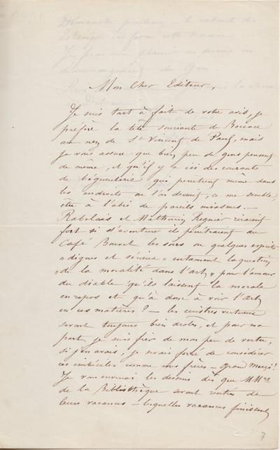 Lettre de Félicien Rops à [Auguste] [Poulet-Malassis]. [Paris], 0000/00/00. Province de Namur, musée Félicien Rops, Livre/62/7