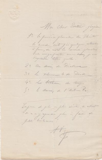 Lettre de Félicien Rops à [Auguste] [Poulet-Malassis]. s.l., 0000/00/00. Province de Namur, musée Félicien Rops, Livre/62/9