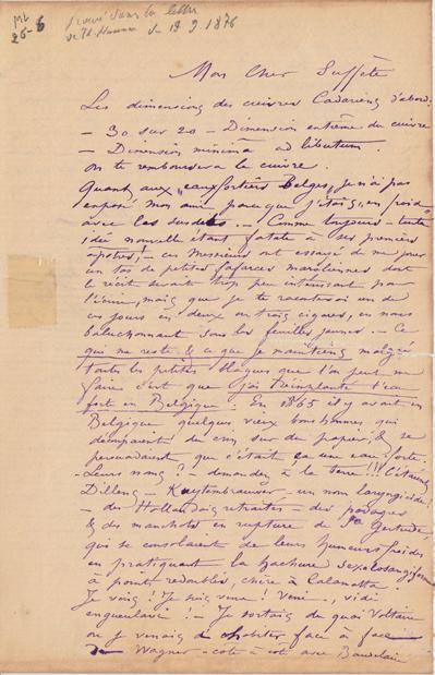 Lettre de Félicien Rops à [Théo] [Hannon]. s.l., [1876/09/19]. Bruxelles, Archives et Musée de la Littérature, ML/00026/0006