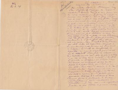 Lettre de Félicien Rops à [Théo] [Hannon]. [Dinant], 1876/09/25. Bruxelles, Archives et Musée de la Littérature, ML/00026/0008