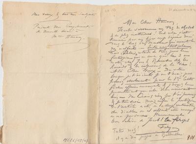 Lettre de Félicien Rops à [Théo] Hannon. [Paris], 1876/12/31. Bruxelles, Archives et Musée de la Littérature, ML/00026/0015