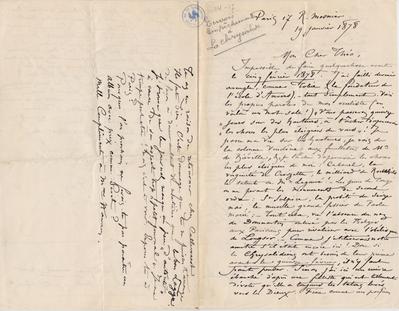 Lettre de Félicien Rops à Théo [Hannon]. Paris, 1878/01/19. Bruxelles, Archives et Musée de la Littérature, ML/00026/0020