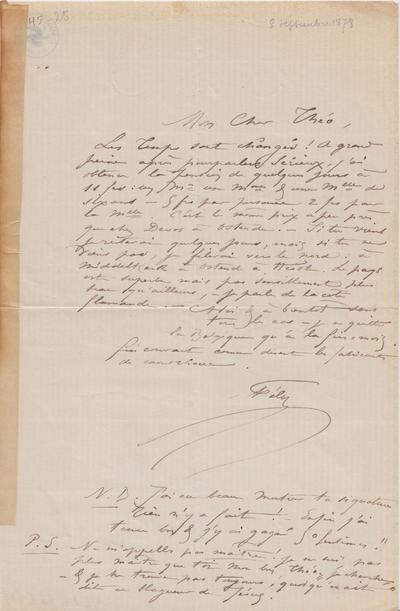 Lettre de Félicien Rops à Théo [Hannon]. [Nieuport], 1878/09/08. Bruxelles, Archives et Musée de la Littérature, ML/00026/0028