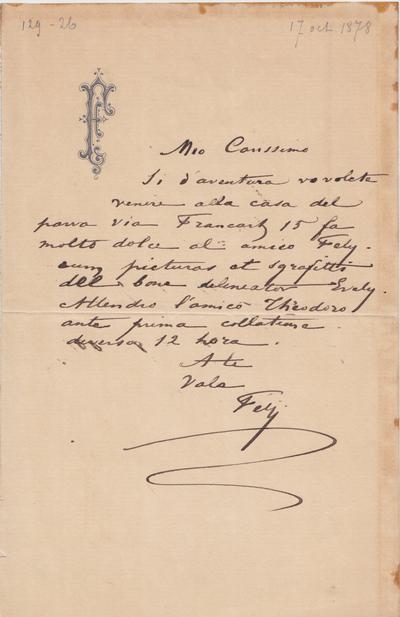 Lettre de Félicien Rops à [Théo] [Hannon]. [Bruxelles], 1878/10/17. Bruxelles, Archives et Musée de la Littérature, ML/00026/0029