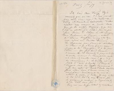 Lettre de Félicien Rops à Théo [Hannon]. Paris, 1879/02/10. Bruxelles, Archives et Musée de la Littérature, ML/00026/0035