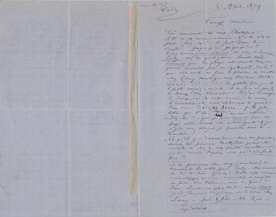 Lettre de Félicien Rops à [Théo] [Hannon]. Paris, 1879/08/05. Bruxelles, Archives et Musée de la Littérature, ML/00026/0043