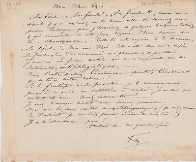 Lettre de Félicien Rops à Théo [Hannon]. [Paris], 1879/10/16. Bruxelles, Archives et Musée de la Littérature, ML/00026/0049