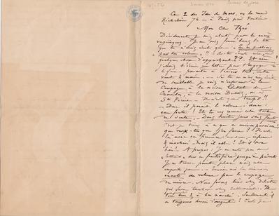 Lettre de Félicien Rops à Théo [Hannon]. Paris, 1880/03/02. Bruxelles, Archives et Musée de la Littérature, ML/00026/0055