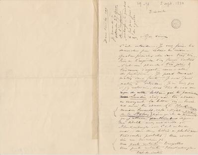 Lettre de Félicien Rops à [Théo] [Hannon]. [Paris], 1880/09/05. Bruxelles, Archives et Musée de la Littérature, ML/00026/0074