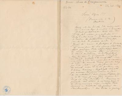 Lettre de Félicien Rops à [Théo] [Hannon]. [Paris], 1880/11/22. Bruxelles, Archives et Musée de la Littérature, ML/00026/0087