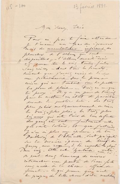 Lettre de Félicien Rops à Théo Hannon. [Paris], 1881/02/13. Bruxelles, Archives et Musée de la Littérature, ML/00026/0104