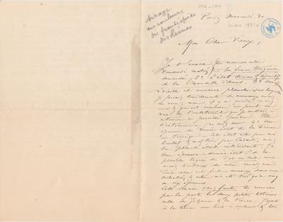 Lettre de Félicien Rops à Théo Hannon. Paris, 1881/03/30. Bruxelles, Archives et Musée de la Littérature, ML/00026/0109