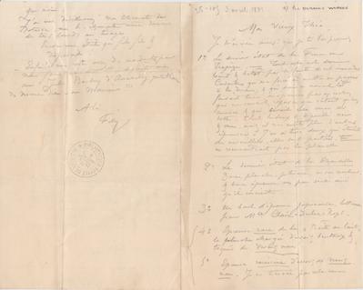 Lettre de Félicien Rops à Théo Hannon. [Paris], 1881/04/03. Bruxelles, Archives et Musée de la Littérature, ML/00026/0110