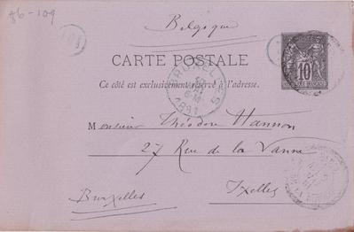 Carte postale de Félicien Rops à Théo [Hannon]. [Paris], 1881/05/09. Bruxelles, Archives et Musée de la Littérature, ML/00026/0113