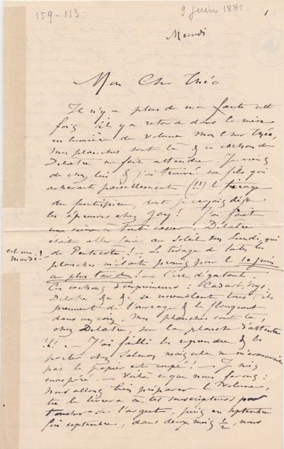 Lettre de Félicien Rops à Théo [Hannon]. [Paris], 1881/06/08. Bruxelles, Archives et Musée de la Littérature, ML/00026/0117