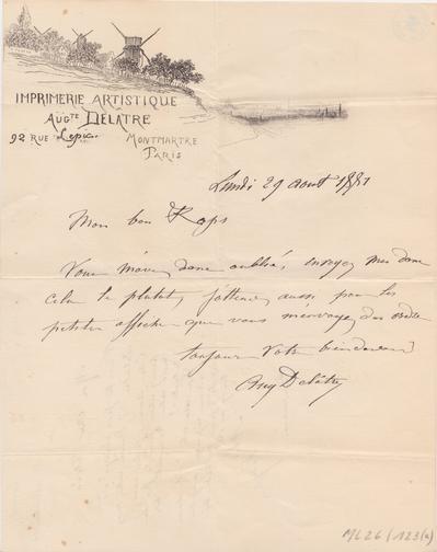 Lettre sur lettre d'un tiers de Félicien Rops à Théo [Hannon]. Anseremme, 1881/09/01. Bruxelles, Archives et Musée de la Littérature, ML/00026/0123