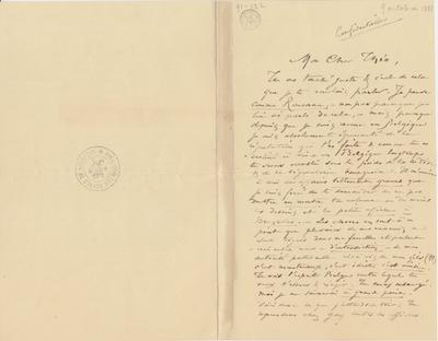 Lettre de Félicien Rops à Théo [Hannon]. [Heyst], 1881/10/09. Bruxelles, Archives et Musée de la Littérature, ML/00026/0126