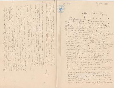 Lettre de Félicien Rops à Théo [Hannon]. [Paris], 1881/10/27. Bruxelles, Archives et Musée de la Littérature, ML/00026/0130